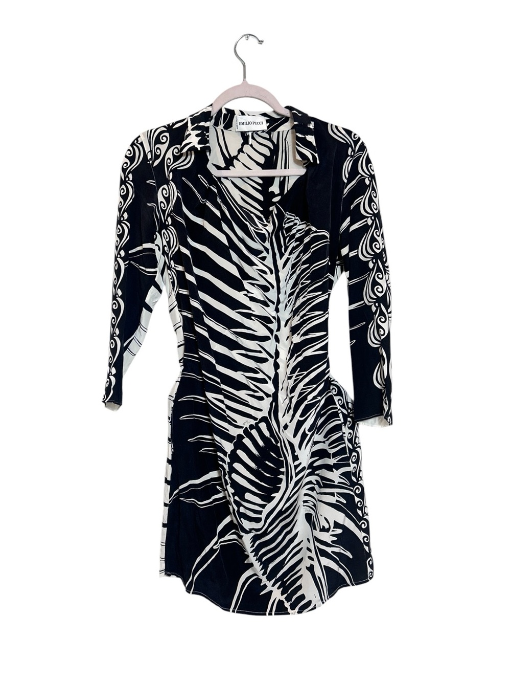 Emilio Pucci 100% Silk Black & White Exotic Abstract Print Dress